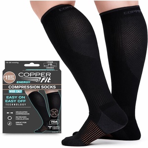 image:imageCopper Fit Energy Graduated Wide Calf Compression Socks for Men amp Women  Easy On Easy Off For Circulation amp Swelling Relief  Ideal for Travel Nurses Running amp Recovery